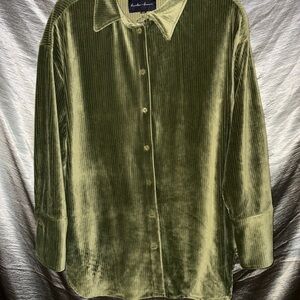 Olive Green Velvet Button Down Shirt